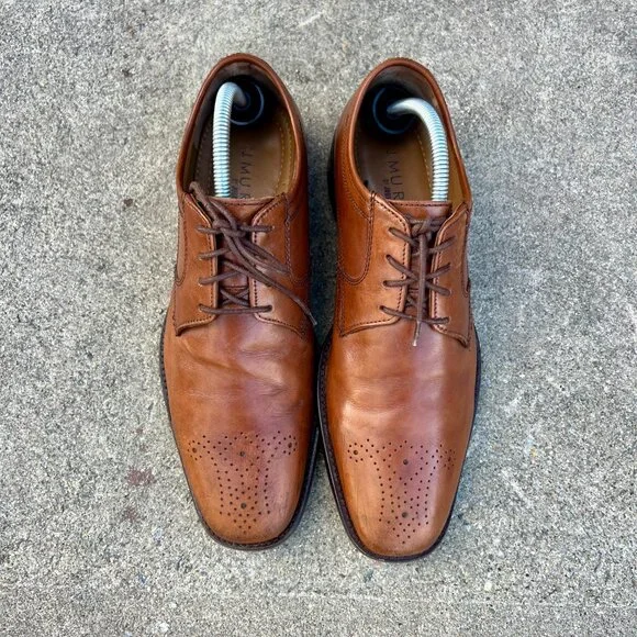 Johnston & Murphy 9.5M Tan Brown Leather Brogue Ellisworth Lace Up Dress Shoes - Picture 3 of 10